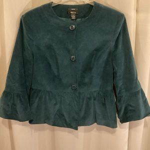 Style & Company peplum blazer, 3 buttons, wide ruffle waist,bell ruffle sleeves.